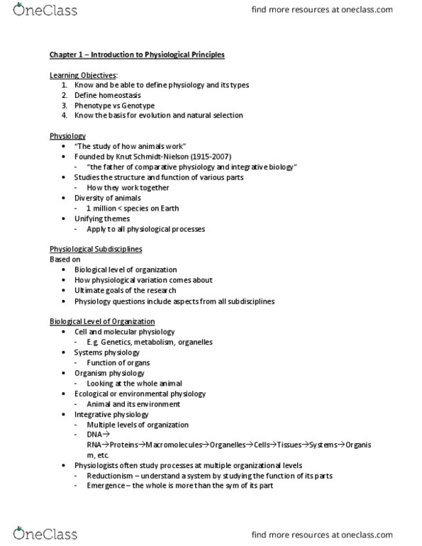 ZOOL241 Lecture Notes - Lecture 1: Phenotypic Plasticity, Polyphenism, August Krogh thumbnail