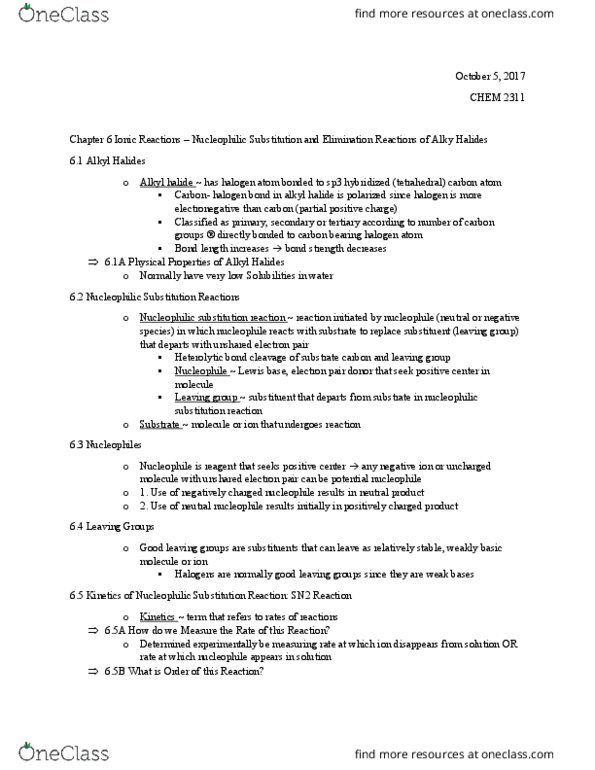 CHEM 2311 Chapter Notes - Chapter 6: Polarizability, Hydrolysis, Racemic Mixture thumbnail