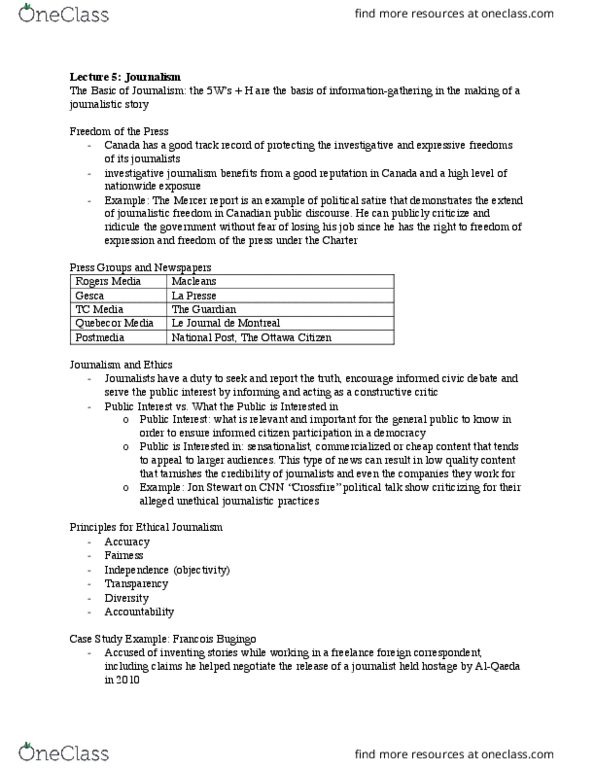 CMN 1160 Lecture Notes - Lecture 5: Torstar, Digital Reality, Moneysense thumbnail