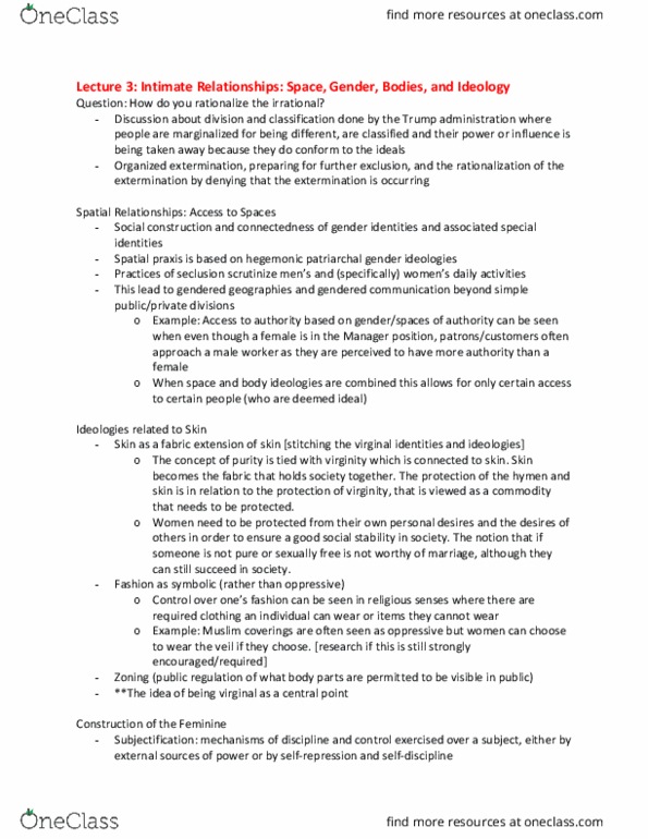 CMN 3104 Lecture Notes - Lecture 3: Femininity, Binary Opposition, Hymen thumbnail