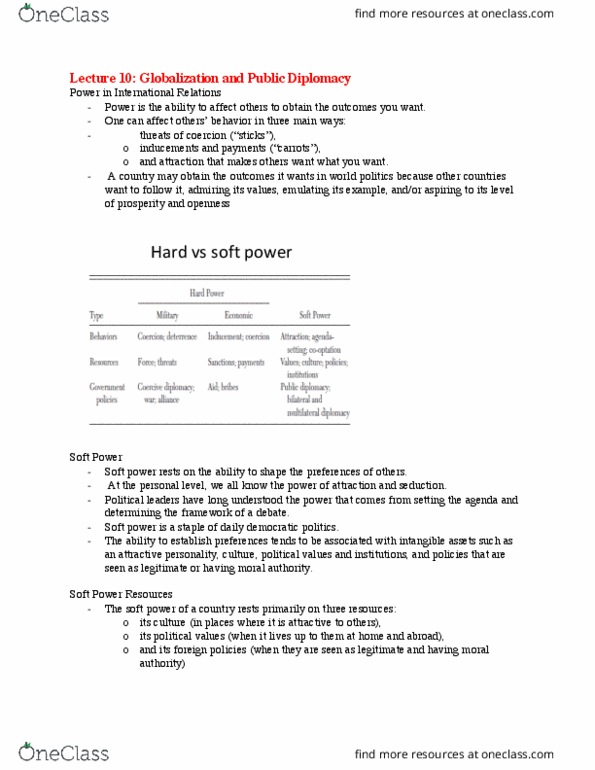 CMN2168 Lecture Notes - Lecture 10: Nation Branding, Public Diplomacy, International Political Economy thumbnail