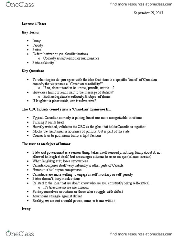 CANA 1F91 Lecture Notes - Lecture 4: Iceberg, Heritage Minutes, David Suzuki thumbnail