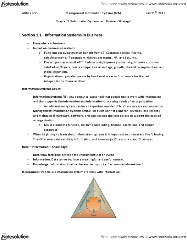 ADM 2372 Chapter Notes - Chapter 1: Vertical Service Code, Customer Service, Strategic Thinking thumbnail
