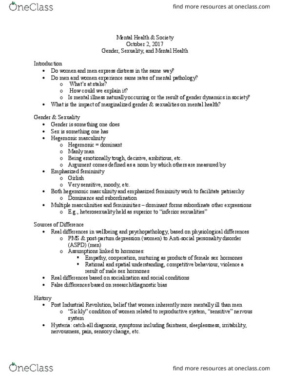 HLTHAGE 2G03 Lecture Notes - Lecture 8: Anhedonia, Suicide Attempt, Externalization thumbnail