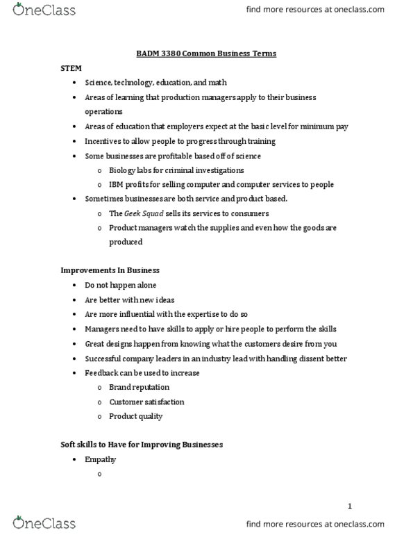 BADM 3380 Lecture Notes - Lecture 7: Geek Squad, Soft Skills, Customer Satisfaction thumbnail