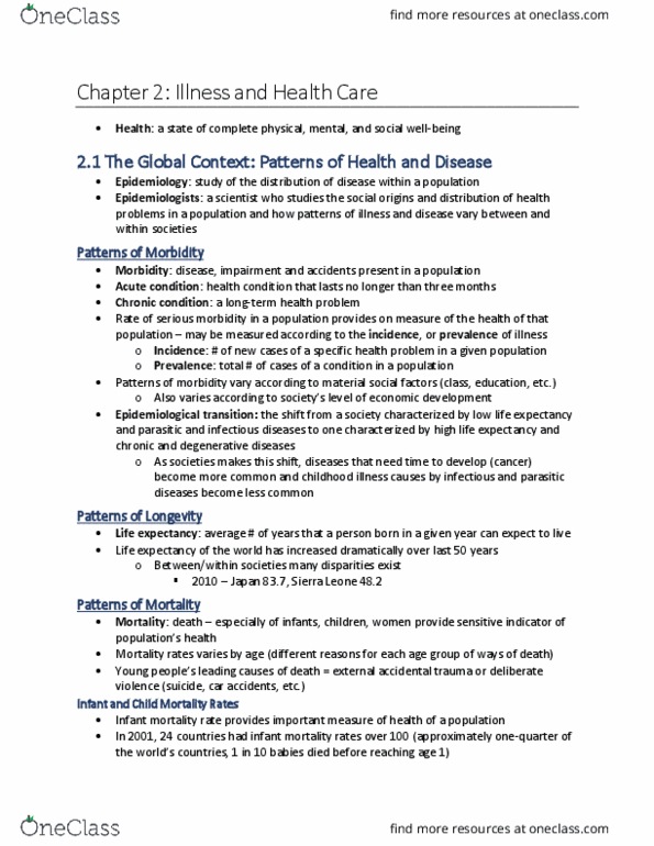 Sociology 2140 Chapter Notes - Chapter 2: Telemedicine, Canada Health Act, Prenatal Care thumbnail