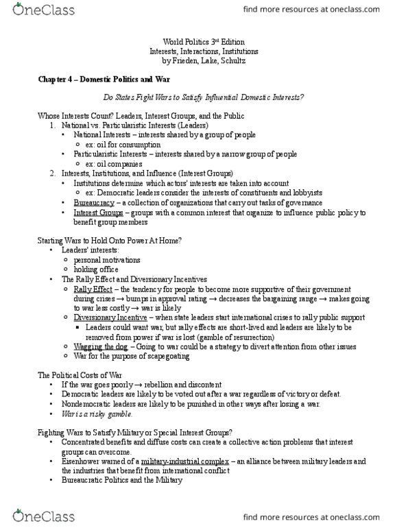 POLS 1301 Chapter Notes - Chapter 4: Cuban Missile Crisis, Scapegoating, Bargaining thumbnail