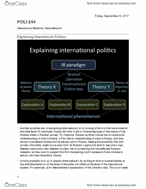 POLI 244 Lecture Notes - Lecture 2: Realpolitik, Security Dilemma, Defensive Realism thumbnail
