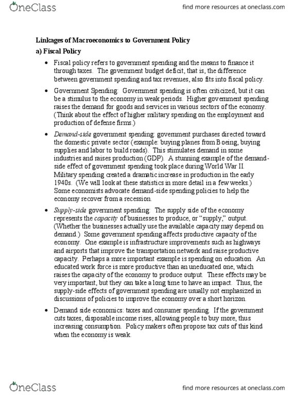 ECO 304L Chapter Notes - Chapter Unit 3: Ch 9-12, 16: Government Budget Balance, Government Spending thumbnail