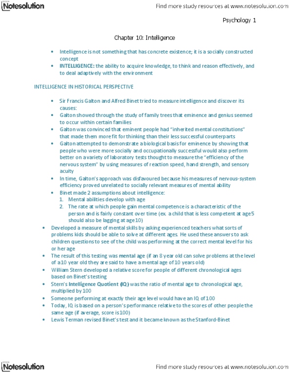 Psychology 1000 Chapter Notes - Chapter 10: Theory Of Multiple Intelligences, Robert Sternberg, Psychological Testing thumbnail