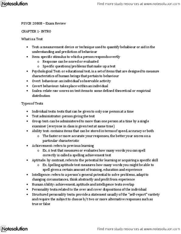 Psychology 2080A/B Chapter Notes -James Mckeen Cattell, Statistical Inference, 16Pf Questionnaire thumbnail