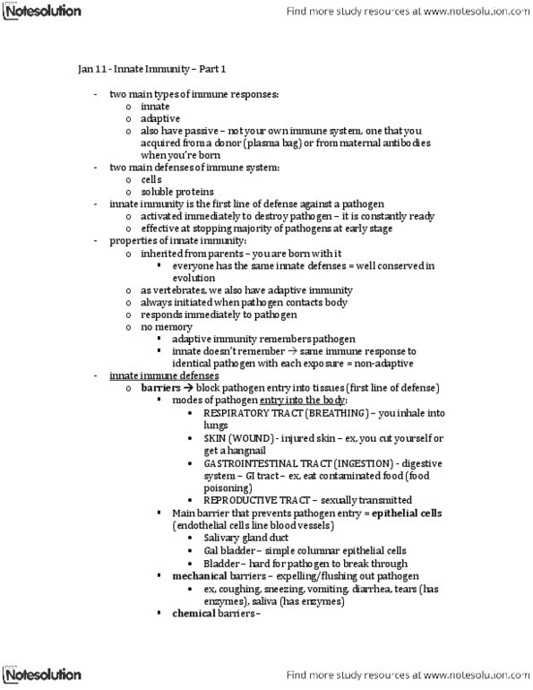 Microbiology and Immunology 2500A/B Lecture Notes - Adaptive Immune System, Mannose, Innate Immune System thumbnail