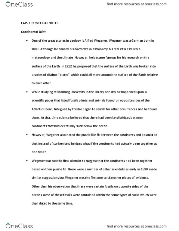 EAPS 10200 Lecture Notes - Lecture 3: Till, Carboniferous, Paleomagnetism thumbnail