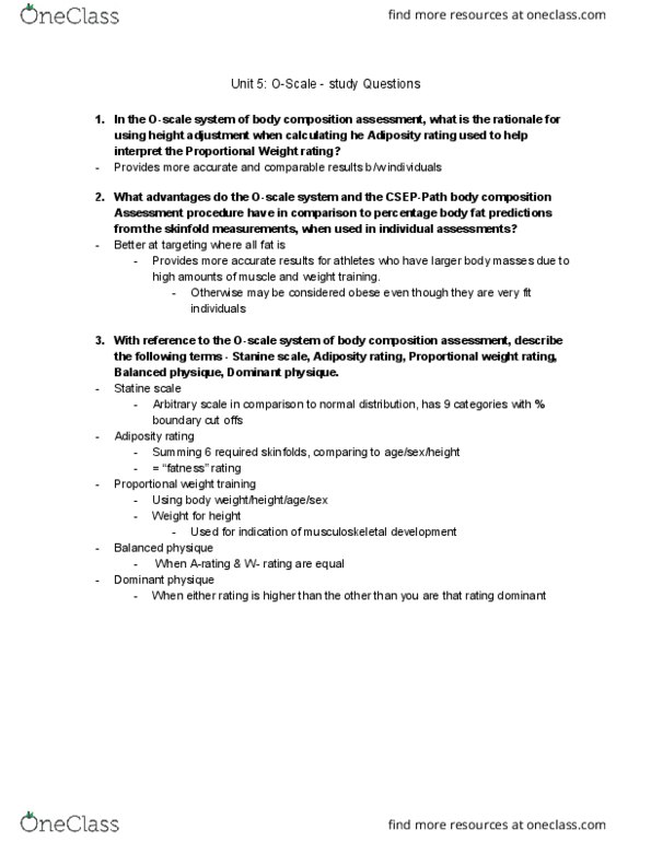 BPK 142 Chapter Notes - Chapter unit 5: Stanine, Body Fat Percentage thumbnail