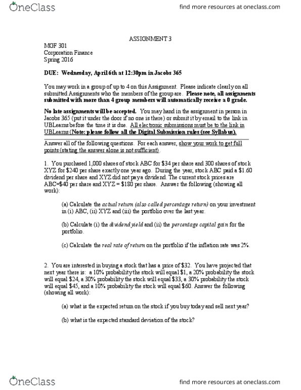 MGF 301 Lecture Notes - Lecture 3: Standard Deviation, Dividend Yield thumbnail