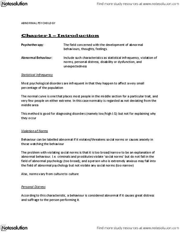 PSYC 3460 Chapter Notes - Chapter 1: Normal Distribution, Abnormal Psychology, Mania thumbnail