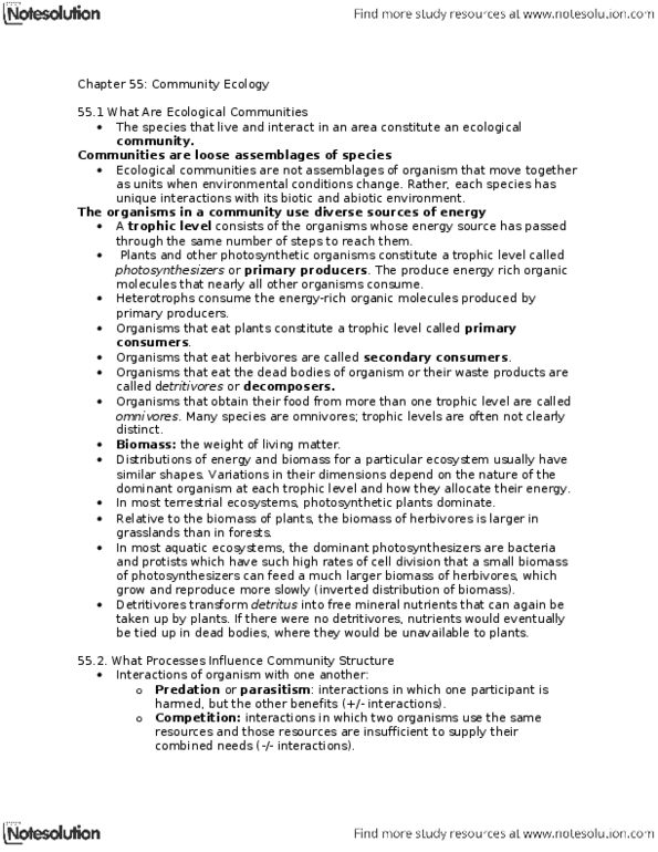 BIOM 3040 Chapter Notes - Chapter 55: Secondary Succession, Intermediate Disturbance Hypothesis, Detritivore thumbnail