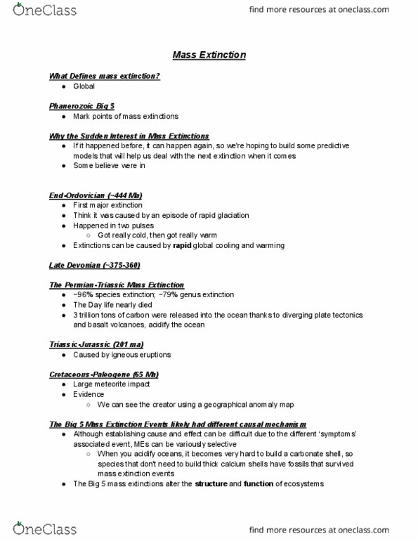 ERS103H5 Lecture Notes - Lecture 5: Paleoecology, Lazarus Taxon, Global Cooling thumbnail
