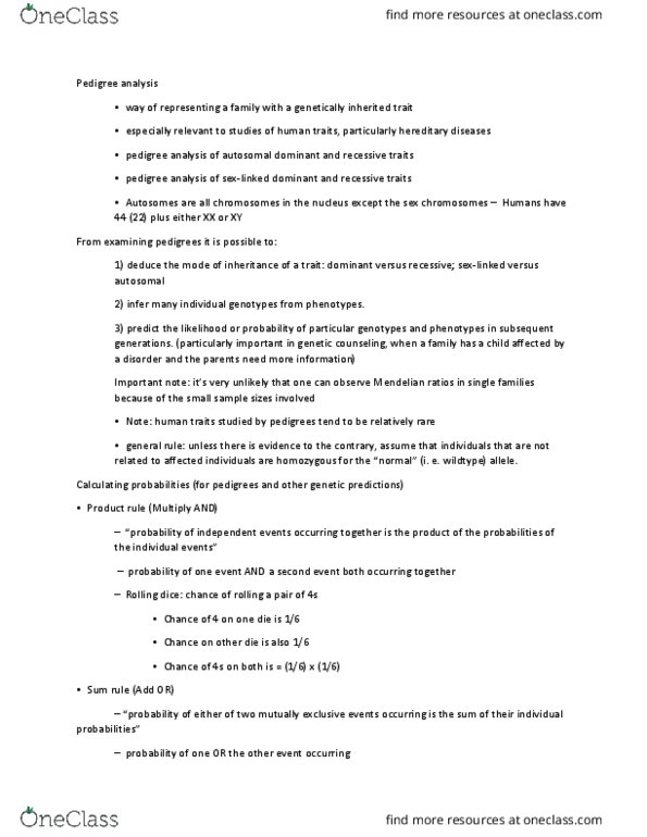 BISC 202 Lecture Notes - Lecture 6: Mutual Exclusivity, Genetic Counseling, Product Rule thumbnail