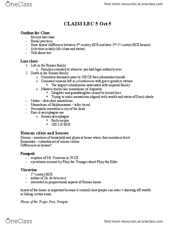 CLA233H5 Lecture Notes - Lecture 5: Laurentum, Multiple Choice, Peristyle thumbnail