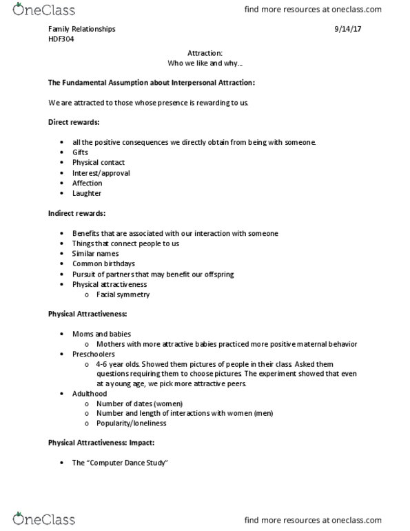 HDF 304 Lecture Notes - Lecture 3: Assortative Mating, Physical Attractiveness, Facial Symmetry thumbnail