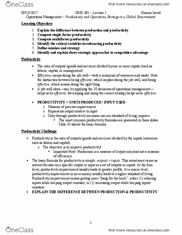 GMS 401 Lecture Notes - Lecture 2: Profit Maximization, Swot Analysis, Volvo S40 thumbnail