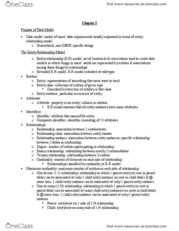 INSY 3432 Chapter Notes - Chapter 5: Unified Modeling Language, Unique Key, Idef1X thumbnail