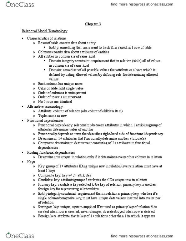 INSY 3432 Chapter Notes - Chapter 3: First Normal Form, Fifth Normal Form, Fourth Normal Form thumbnail