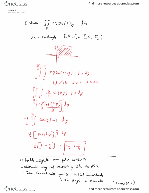 MATH 324 Lecture 3: Lecture 3: Double integrals over polar coordinates thumbnail
