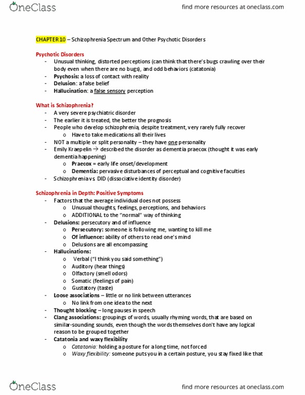 Psychology 2030A/B Lecture Notes - Lecture 4: Tardive Dyskinesia, Avolition, Schizophreniform Disorder thumbnail