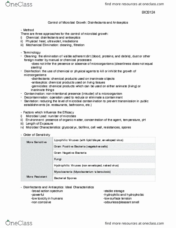 BIO 3124 Lecture Notes - Lecture 10: Glutaraldehyde, Algaecide, Mycobacterium Tuberculosis thumbnail