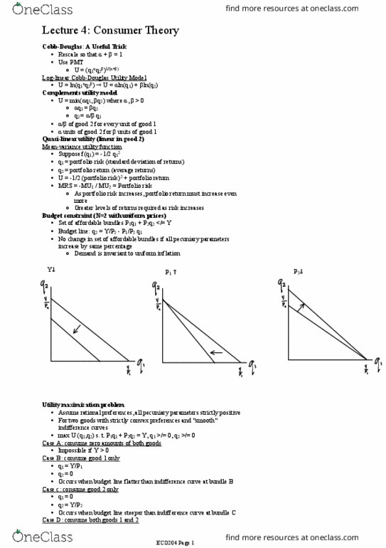 ECO204Y1 Lecture Notes - Lecture 4: Indifference Curve, Utility Maximization Problem, Convex Preferences thumbnail