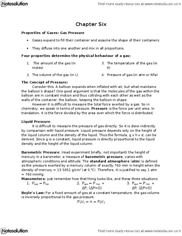 CHEM 4AA3 Chapter Notes -Atmosphere (Unit), Ideal Gas, Gas Constant thumbnail