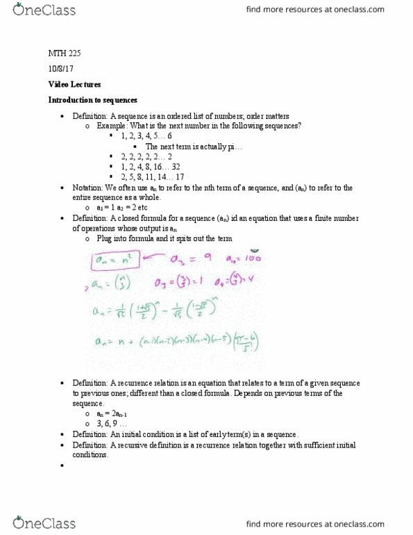 MTH 225 Lecture Notes - Lecture 1: Video Lesson thumbnail