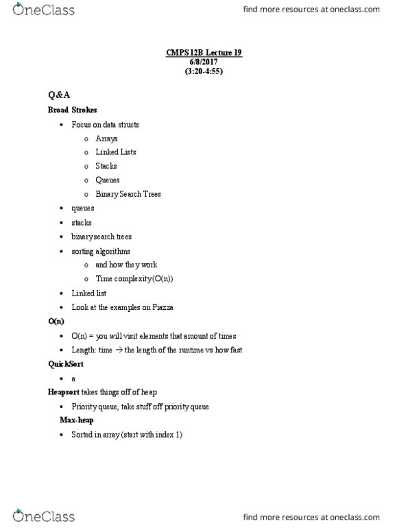 CSE 15 Lecture Notes - Lecture 19: Priority Queue, Binary Tree, Binary Search Algorithm thumbnail