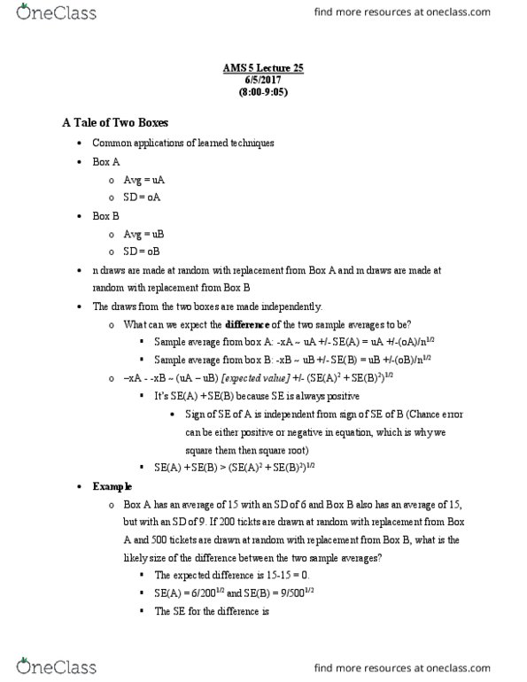 AMS 5 Lecture Notes - Lecture 25: Scientific Control, Null Hypothesis, Alternative Hypothesis thumbnail