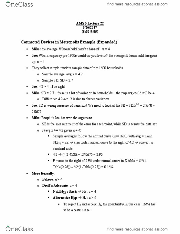 AMS 5 Lecture Notes - Lecture 22: Standard Score, Statistical Hypothesis Testing, Null Hypothesis thumbnail