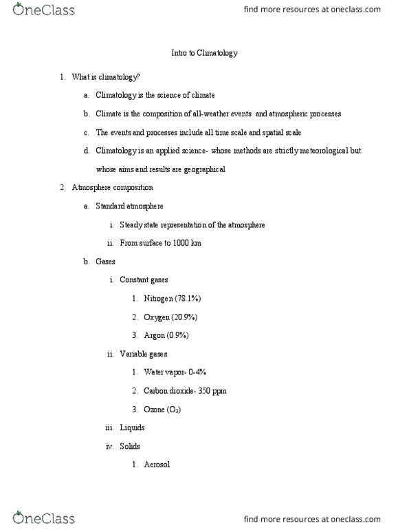 GEO 303 Lecture Notes - Lecture 1: Dew Point, Stratopause, Climatology thumbnail