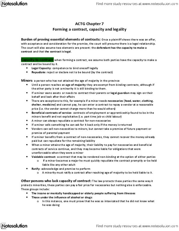 ACTG 2P40 Chapter Notes - Chapter 7: Legal Personality, Indian Act, Precontract thumbnail