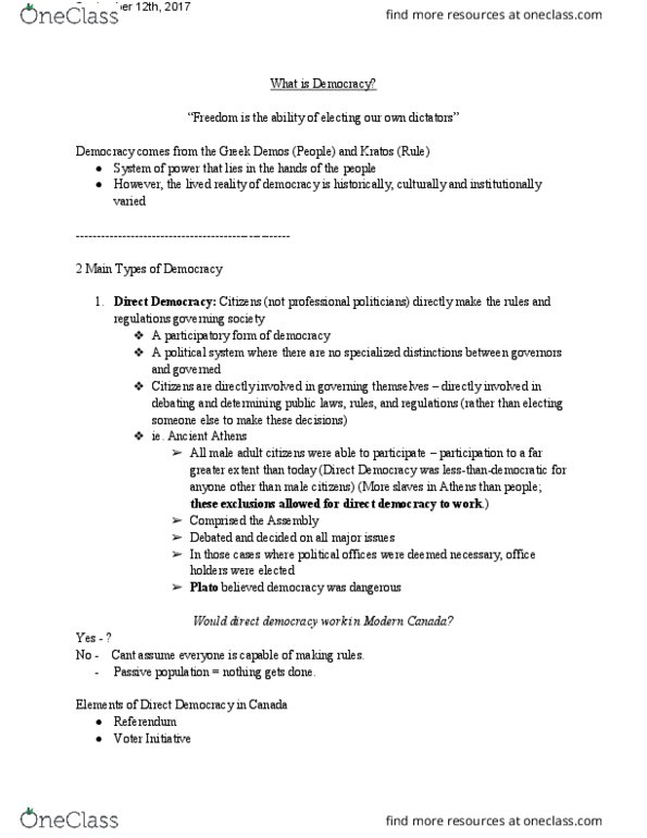 POLSCI 1AA3 Lecture 2: Lecture 2 - Democracy thumbnail