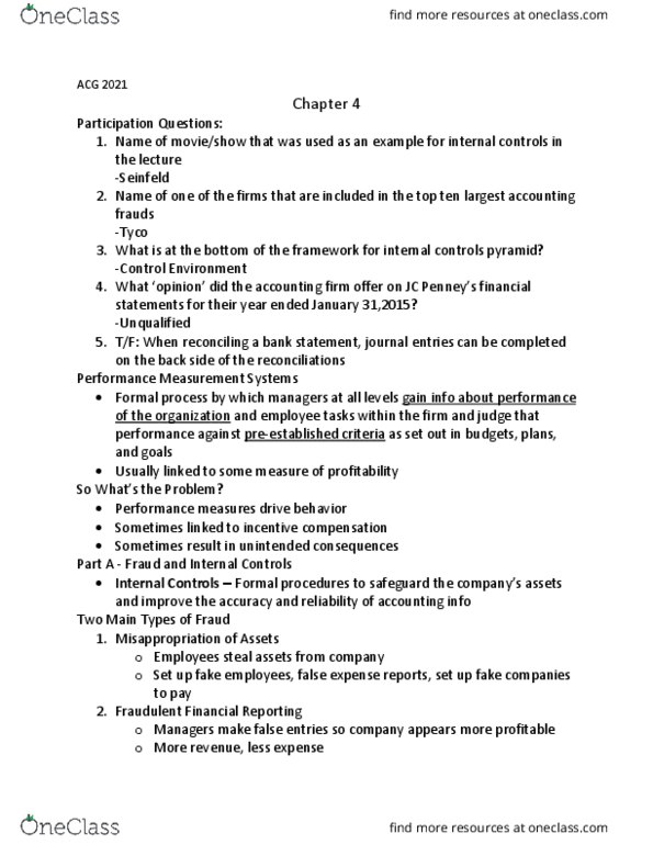 ACG 2021 Lecture Notes - Lecture 5: General Ledger, Fraud, Internal Control thumbnail