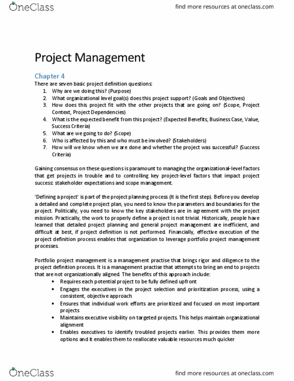 COMM 153 Chapter 4: Project Management ch 4 thumbnail