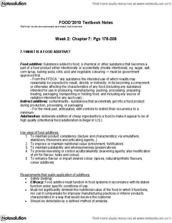 FOOD 2010 Chapter Notes - Chapter 7: Baking Powder, Sodium Bicarbonate, Sodium Benzoate thumbnail