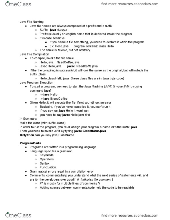 CS 0007 Lecture Notes - Lecture 2: Newline, Javac thumbnail