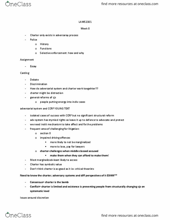 LCL 1502 Lecture Notes - Lecture 8: Crime Prevention, Adversarial System, Selective Enforcement thumbnail