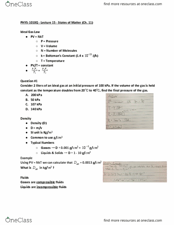 PHYS 1010Q Lecture Notes - Lecture 15: Ideal Gas Law, Ideal Gas thumbnail