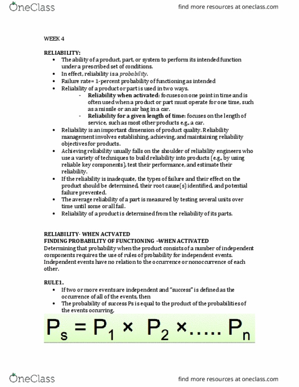 GMS 401 Lecture Notes - Lecture 1: Normal Distribution, Uptime, Bathtub Curve thumbnail