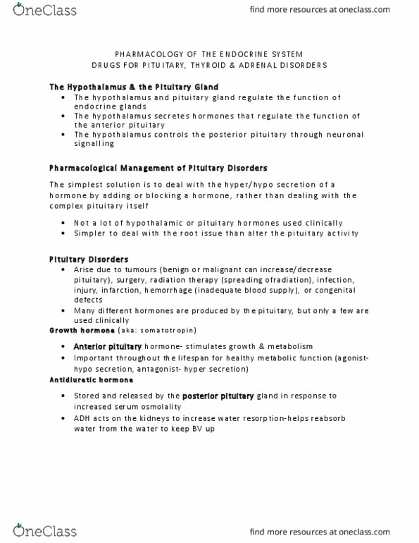 HTHSCI 2H03 Lecture Notes - Lecture 7: Propylthiouracil, Pharmacotherapy, Mineralocorticoid thumbnail