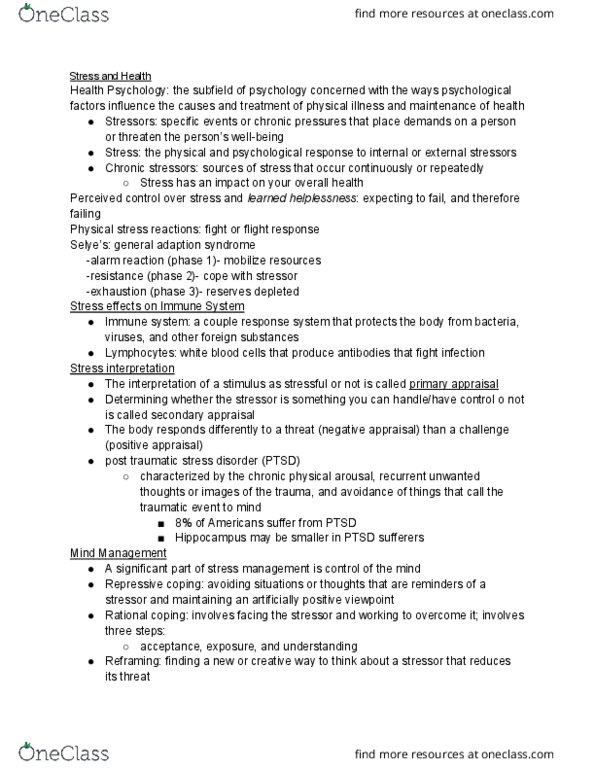 PSY 0010 Lecture Notes - Lecture 7: Somatization Disorder, Psychosomatic Medicine, Conversion Disorder thumbnail