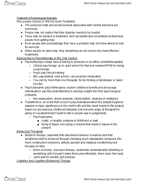 PSY 0010 Lecture Notes - Lecture 12: Atypical Antipsychotic, Group Psychotherapy, Benzodiazepine thumbnail